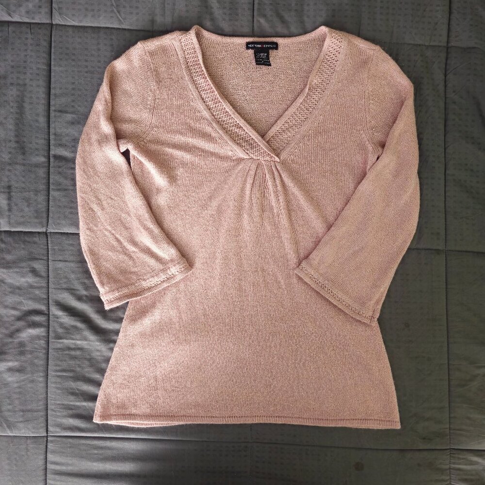 New York and Company Pink and Gold Shimmer V-neck Sweater
